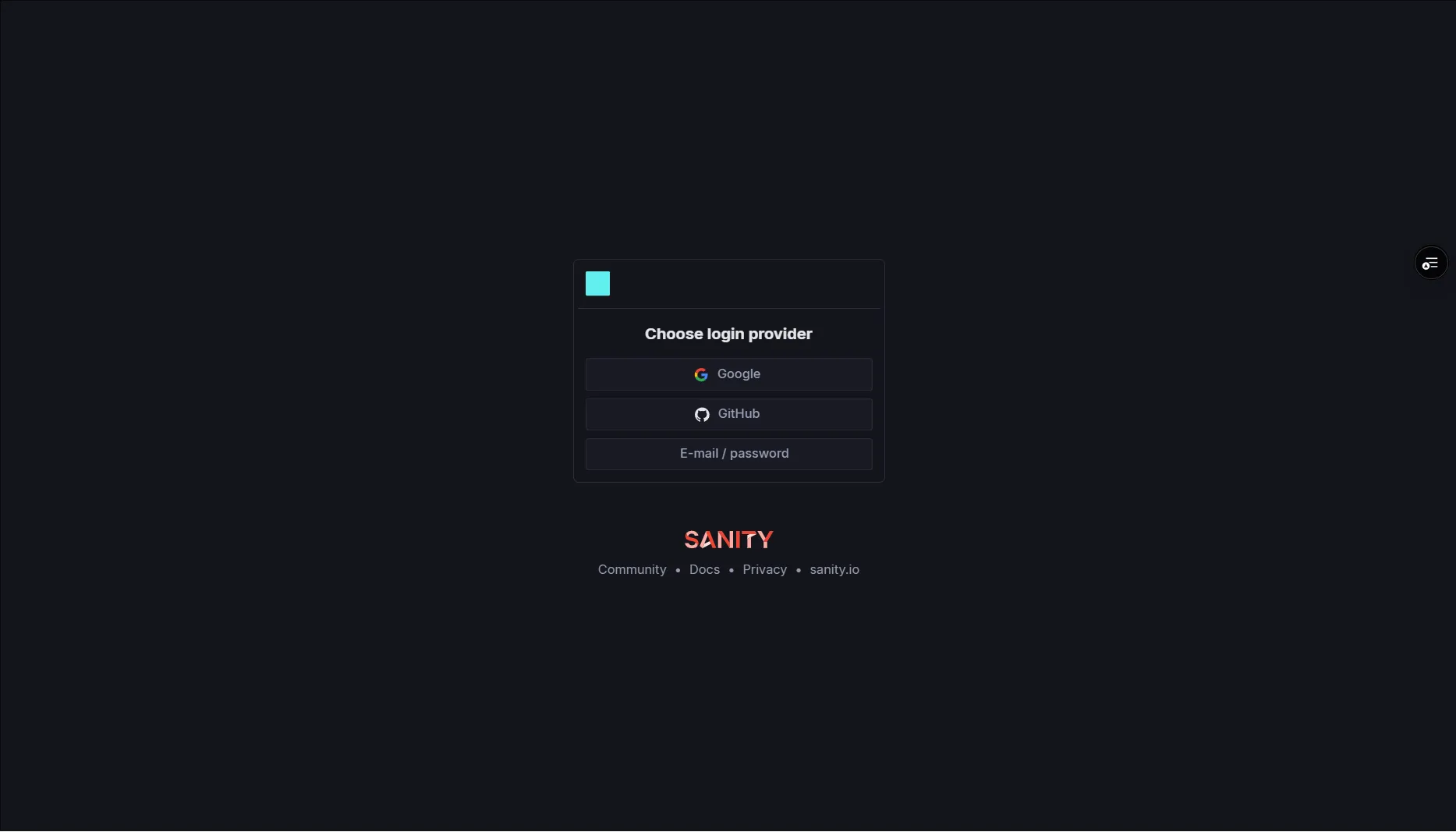 sanity login page